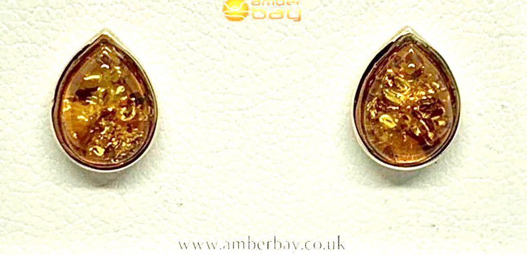 9ct Yellow Gold Pearshape Cognac Baltic Amber Stud Earrings