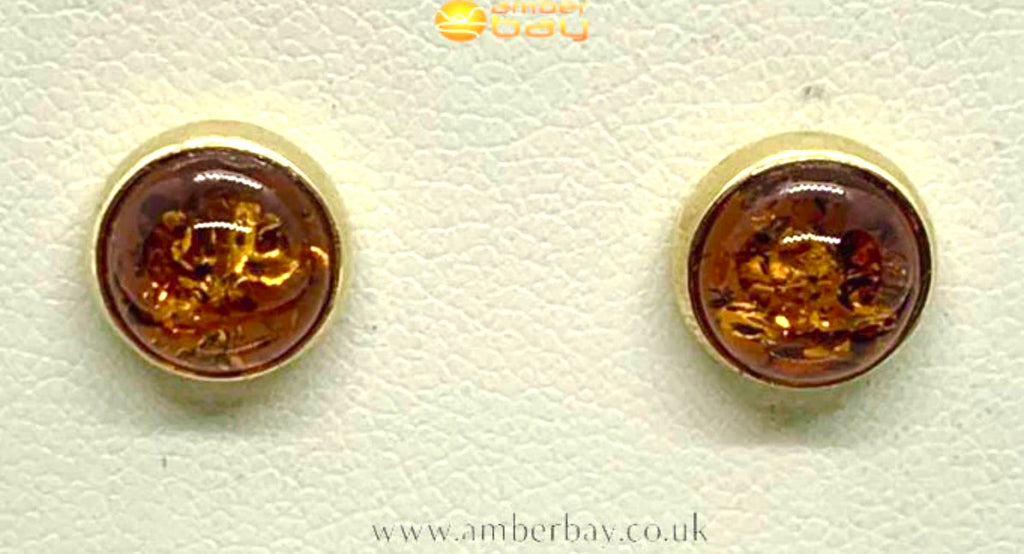 9ct Yellow Gold Cognac Baltic Amber Stud Earrings