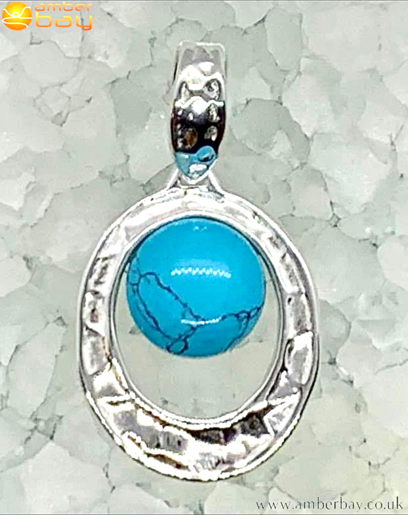 Sterling Silver Hammered Turquoise Pendant