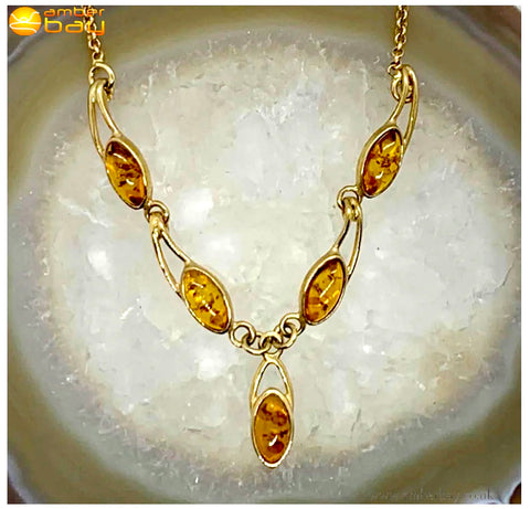 9ct Yellow Gold and Cognac Baltic Amber Necklace