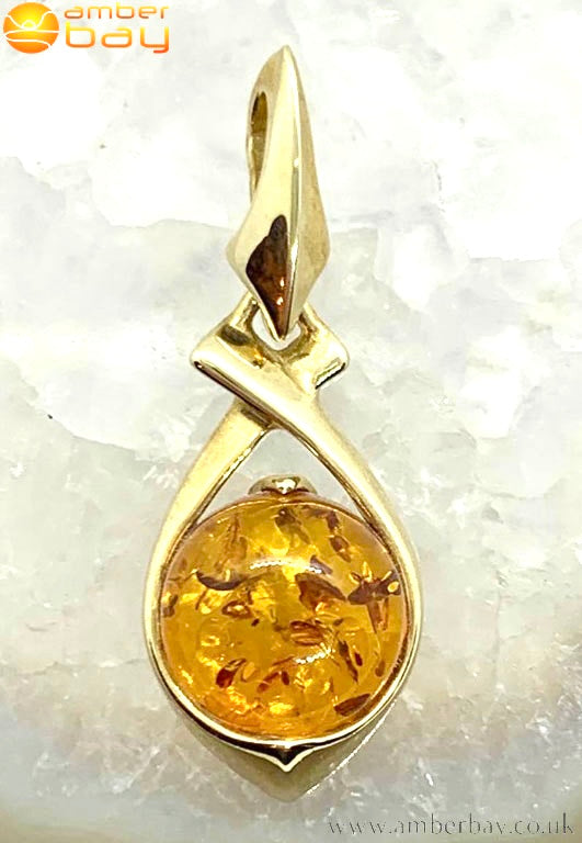 9ct Yellow Gold Cognac Baltic Amber Pendant