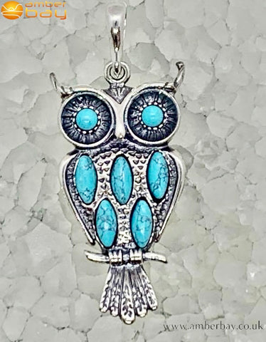 Sterling Silver and Turquoise Owl Pendant