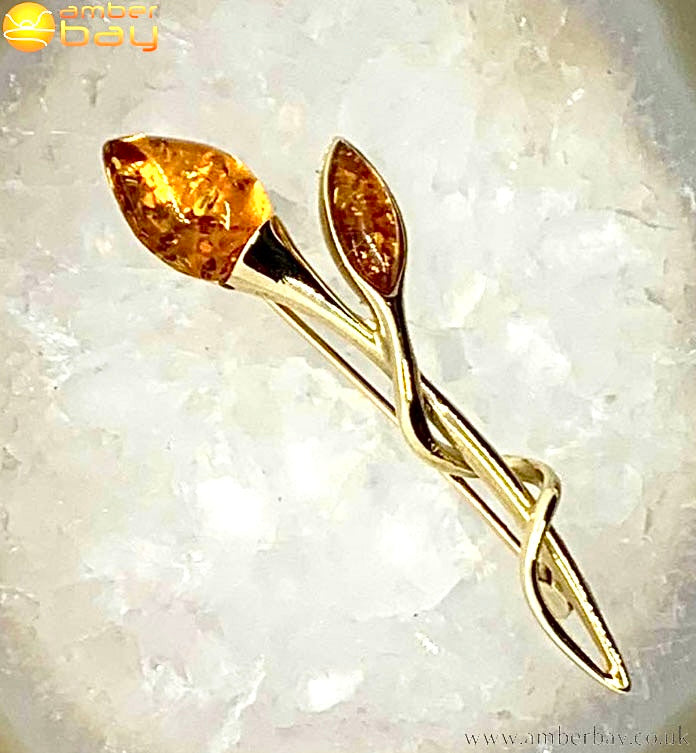 9ct Yellow Gold and Cognac Amber Flower Brooch – Amber Bay