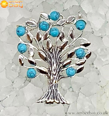 Sterling Silver and Turquoise Tree of Life Brooch