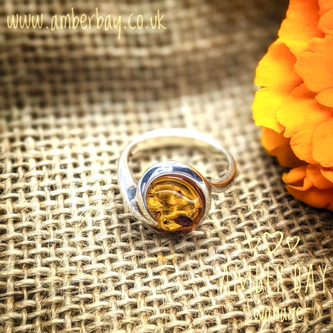 Sterling Silver and Cognac Baltic Amber Ring