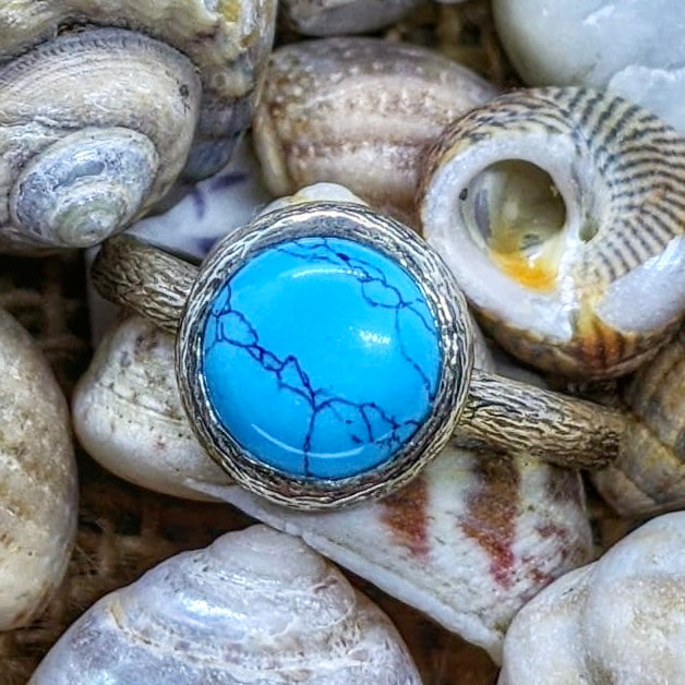 Sterling Silver and Turquoise Hammered Effect Ring
