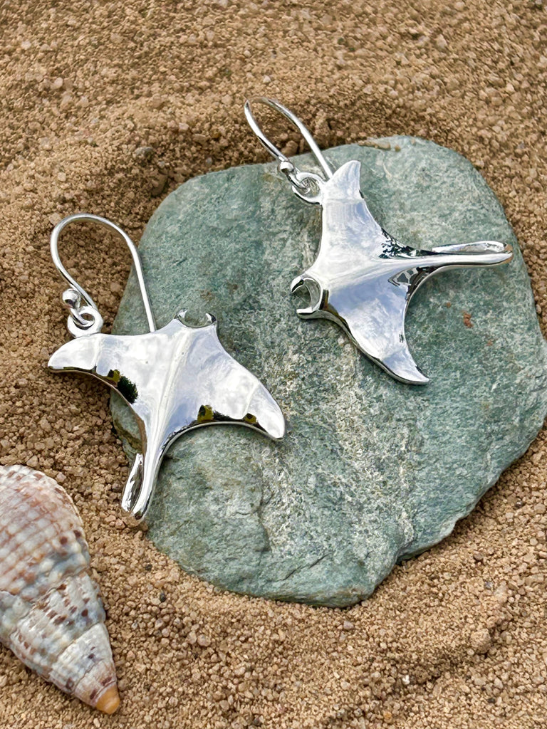Sea Gems sterling silver Manta Ray drop earrings
