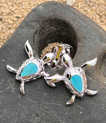 Sea Gems sterling silver and Turquoise Sea Turtle stud earrings