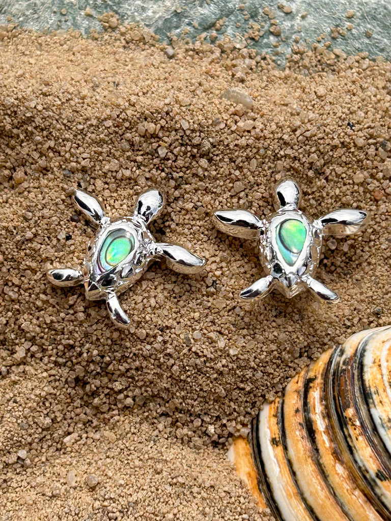 Sea Gems sterling silver and Abalone Shell Sea Turtle stud earrings
