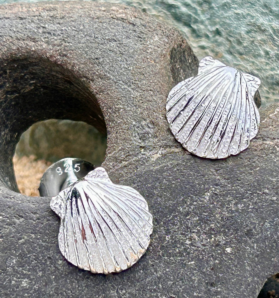 Sea Gems sterling silver Clam Shell ear studs