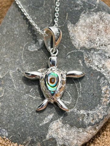 Sea Gems sterling silver and Abalone shell Sea Turtle necklace