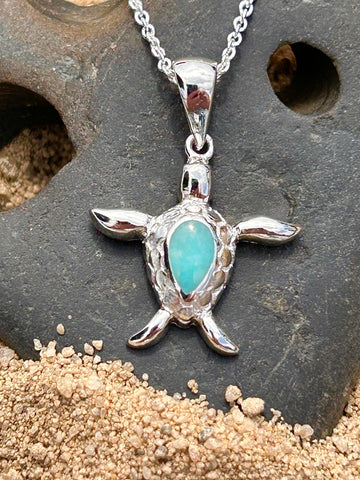 Sea Gems sterling silver and turquoise Sea Turtle necklace