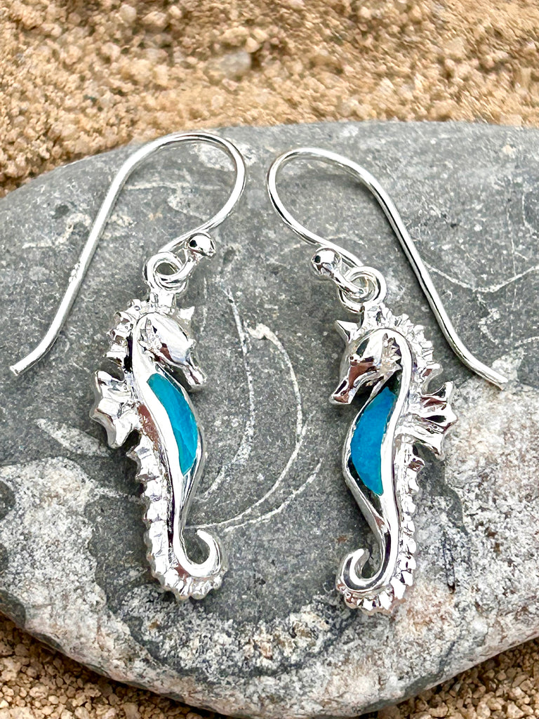 Sea Gems sterling silver & Turquoise Seahorse drop earrings
