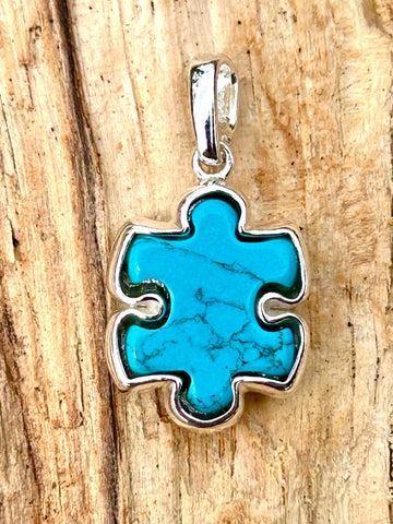 Sterling Silver and Turquoise Jigsaw Puzzle Pendant