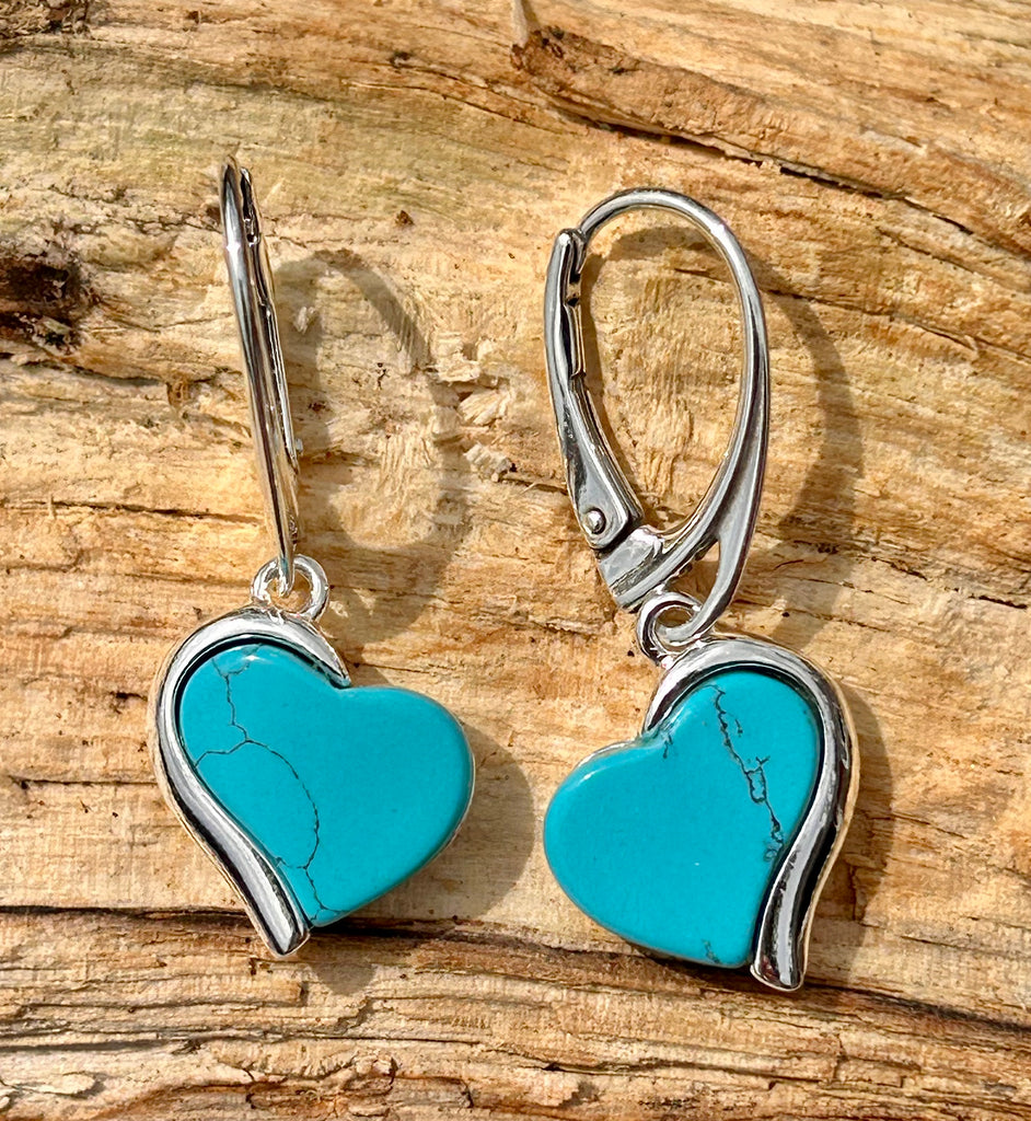 Sterling Silver and Turquoise Heart Drop Earrings