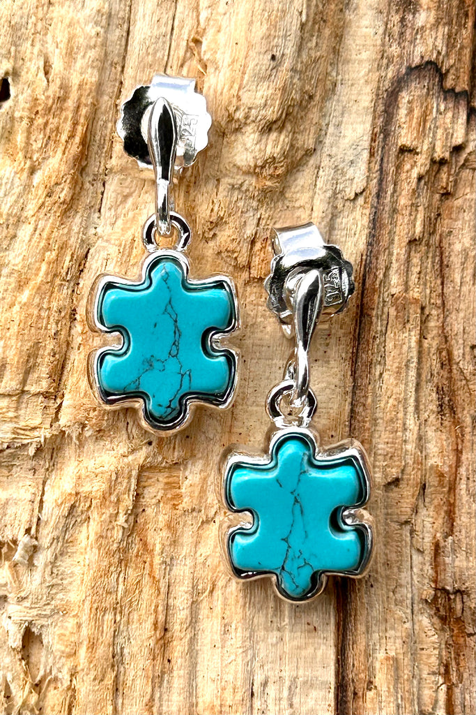 Sterling Silver and Turquoise jigsaw Puzzle Earrings