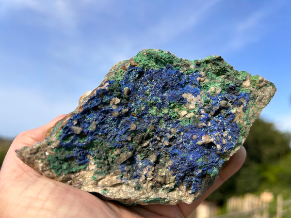 Raw Specimen Chrystalite Azurite, with Green Malachite and Quartz