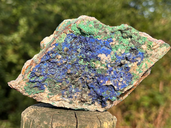 Raw Specimen Chrystalite Azurite, with Green Malachite and Quartz