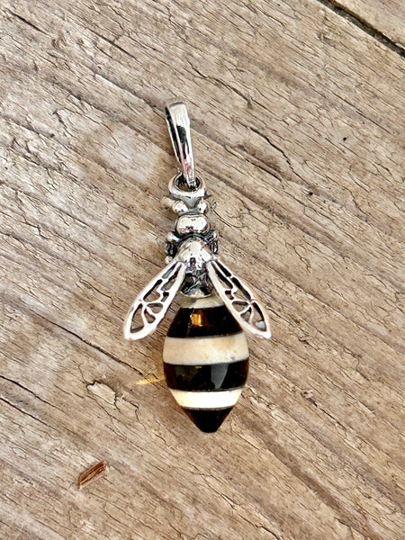 Sterling Silver Mixed Amber Bee Pendant