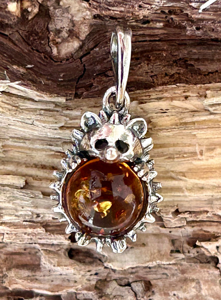 Sterling Silver and Amber Hedgehog Pendant