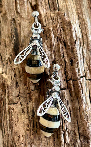 Sterling Silver Mixed Amber Bee drop earrings