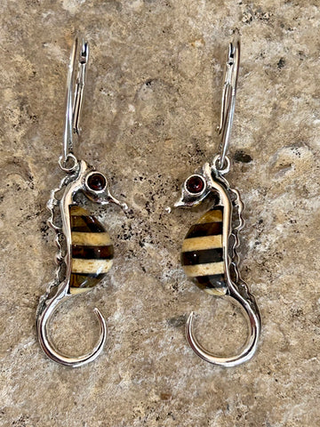 Silver and Amber Seahorse Earrings