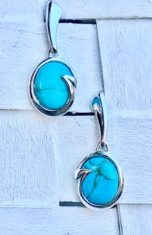Sterling Silver and Oval Turquoise Drop Earrings