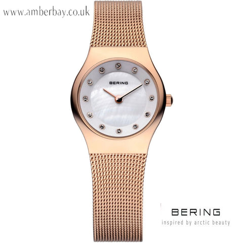 Bering Classic Ladies Rose Gold Stainless Steel Mesh Strap Crystal Dial Watch 11923-366