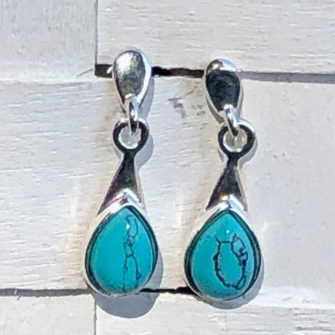 Sterling Silver and Turquoise Teardrop shape Drop Earrings