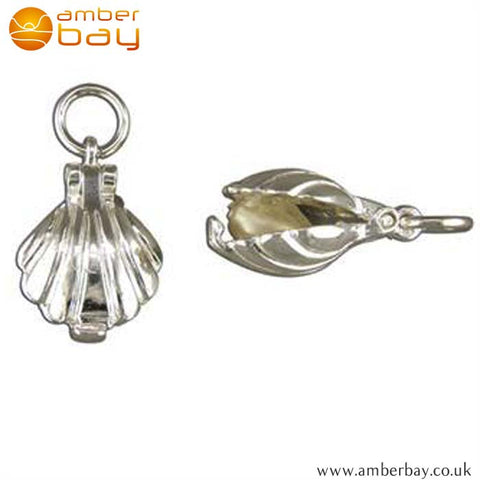 Sterling Silver Clam Shell with Pearl Charm/Pendant 2596 at Amber Bay