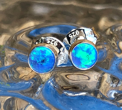 Sterling Silver and blue Opalique Ear Studs