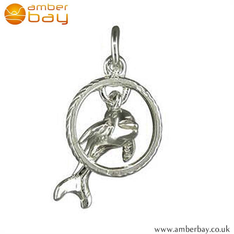 Sterling Silver Dolphin and Hoop Charm/Pendant 4991 at Amber Bay