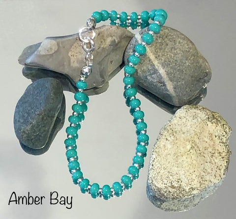 Turquoise and silver bead bracelet