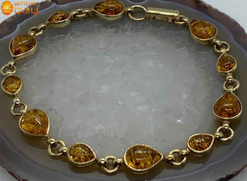 9ct Yellow Gold Cognac Baltic Amber Bracelet