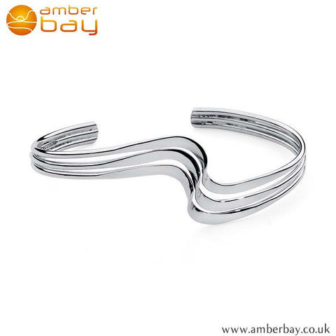 Silver Triple lined Torque Bangle AJ89 at Amber Bay