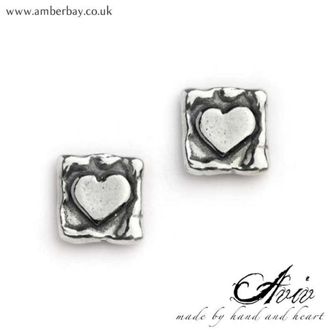 Aviv Sterling Silver Heart on Square Ear Studs at Amber Bay