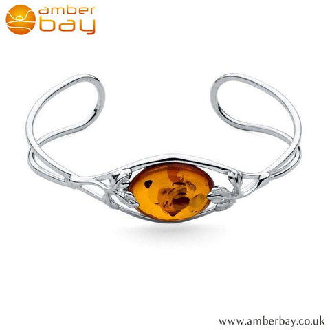 Silver and Amber Decorative Bangle BN205 at Amber Bay