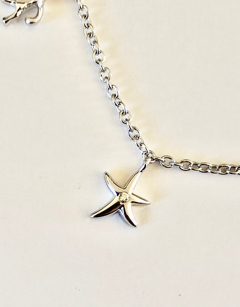 Sterling Silver Sea Theme Charm Anklet