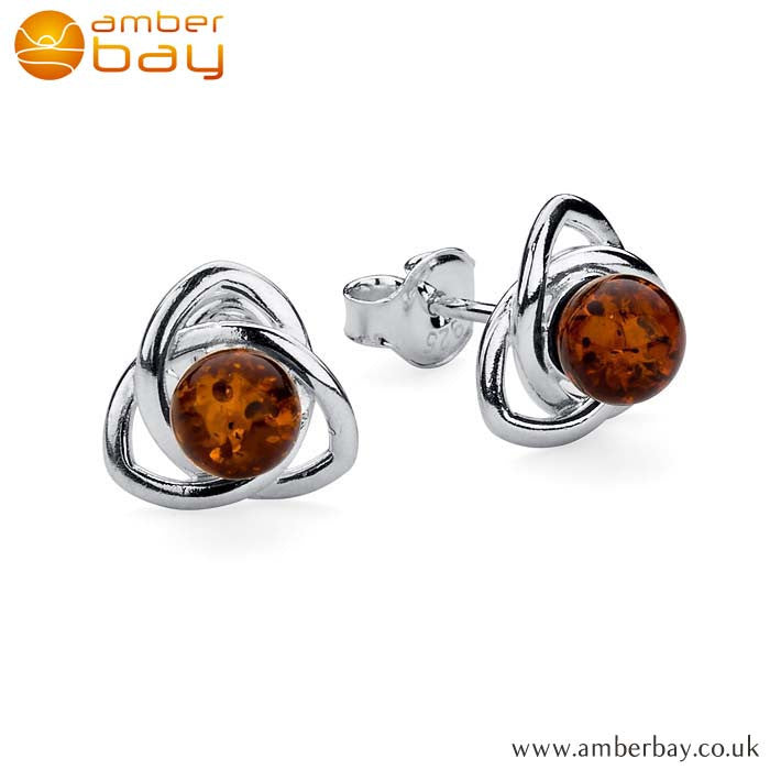 Silver and Amber Celtic Knot Stud ER219 at Amber Bay