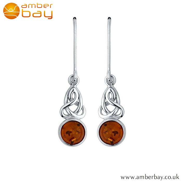 Silver and Amber Celtic Drops ER241 at Amber Bay