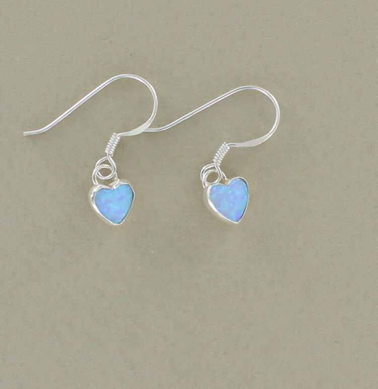 Sterling Silver and Blue Opalique Heart Drop Earrings