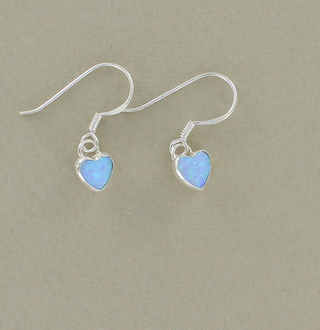 Sterling Silver and Blue Opalique Heart Drop Earrings