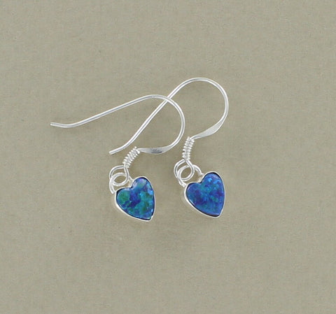 Sterling Silver and Blue/Green Opalique Heart Drop Earrings