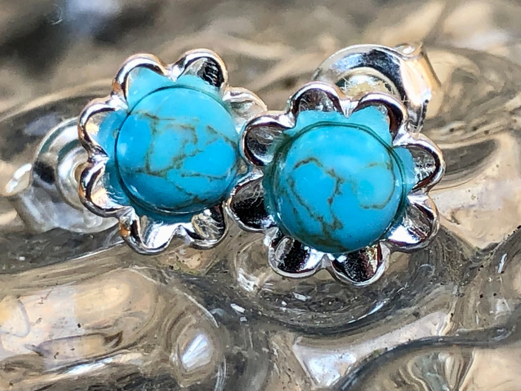 Sterling Silver and Turquoise flower Stud Earrings