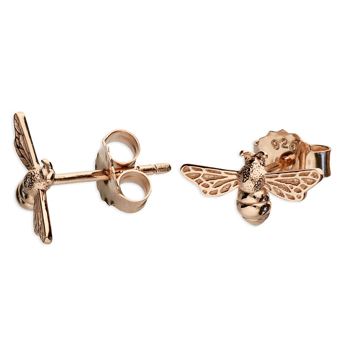 Rose Gold Plated Sterling Silver Bee Stud Earrings