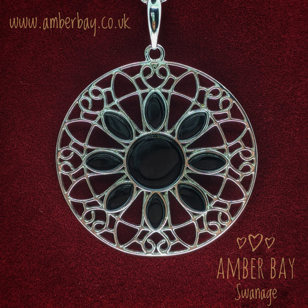 Sterling Silver and Black Onyx Circle Pendant