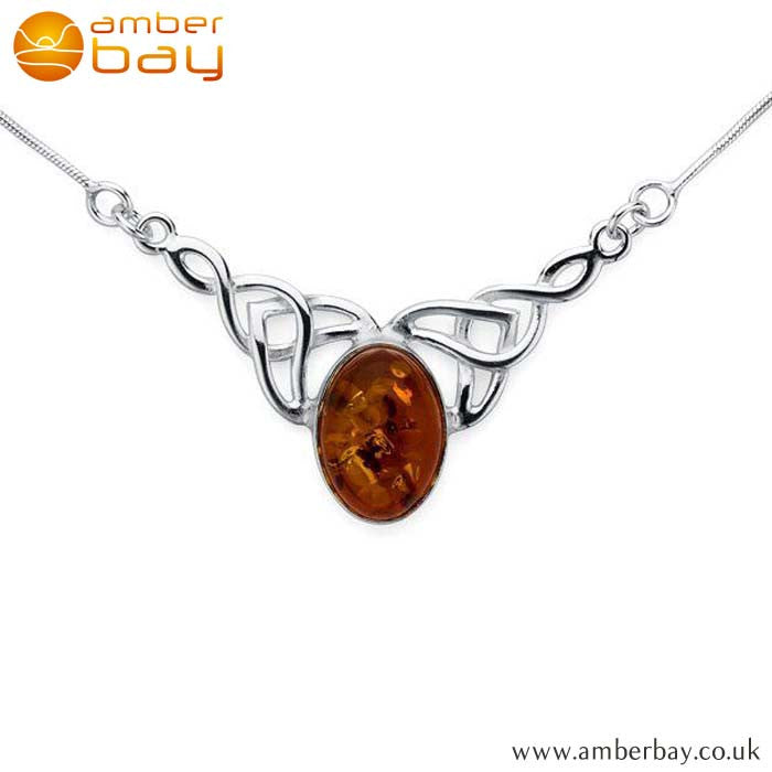 Silver and Amber Celtic Necklace NK201 at Amber Bay