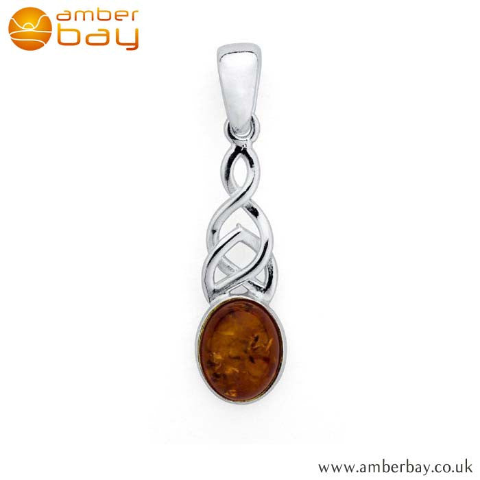 Silver and Cognac Amber Celtic Pendant P210 at Amber Bay