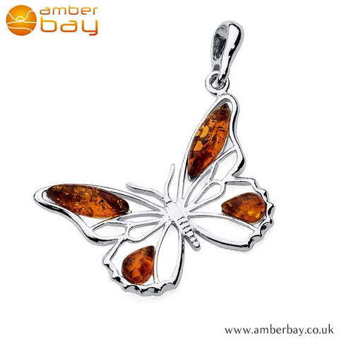 Silver and Amber Butterfly Pendant P253 at Amber Bay