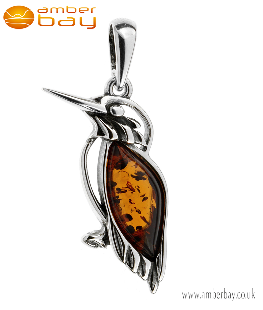 Sterling Silver and Baltic Amber Kingfisher Pendant